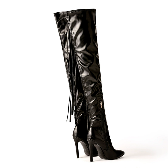 Over the Knee Tassel Trim High Heel Boots