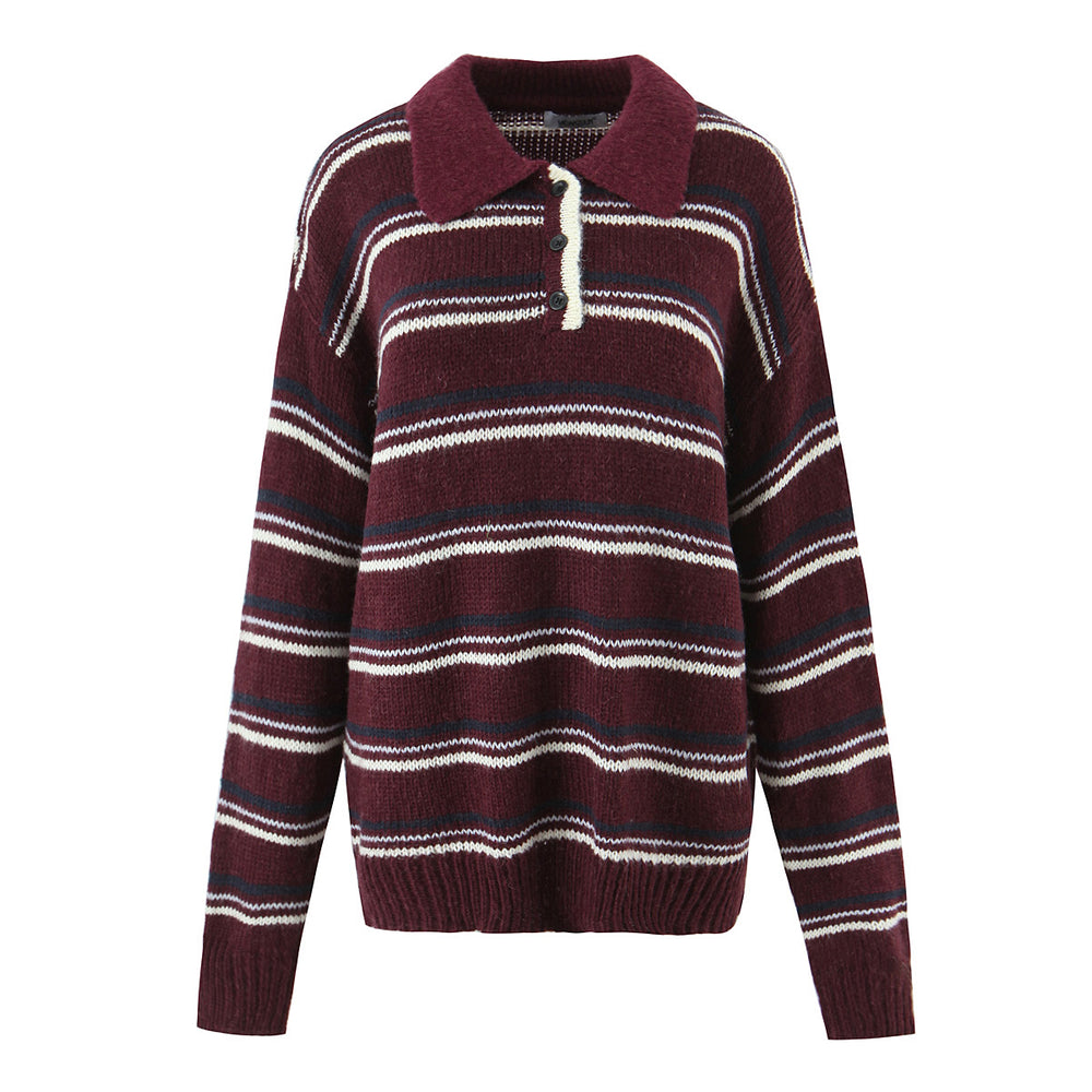 Striped Long Sleeve Collared Sweater