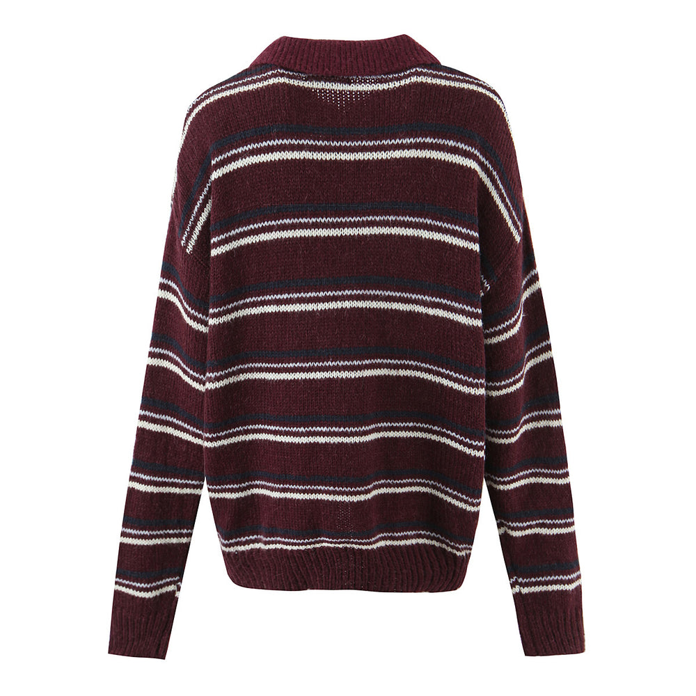 Striped Long Sleeve Collared Sweater