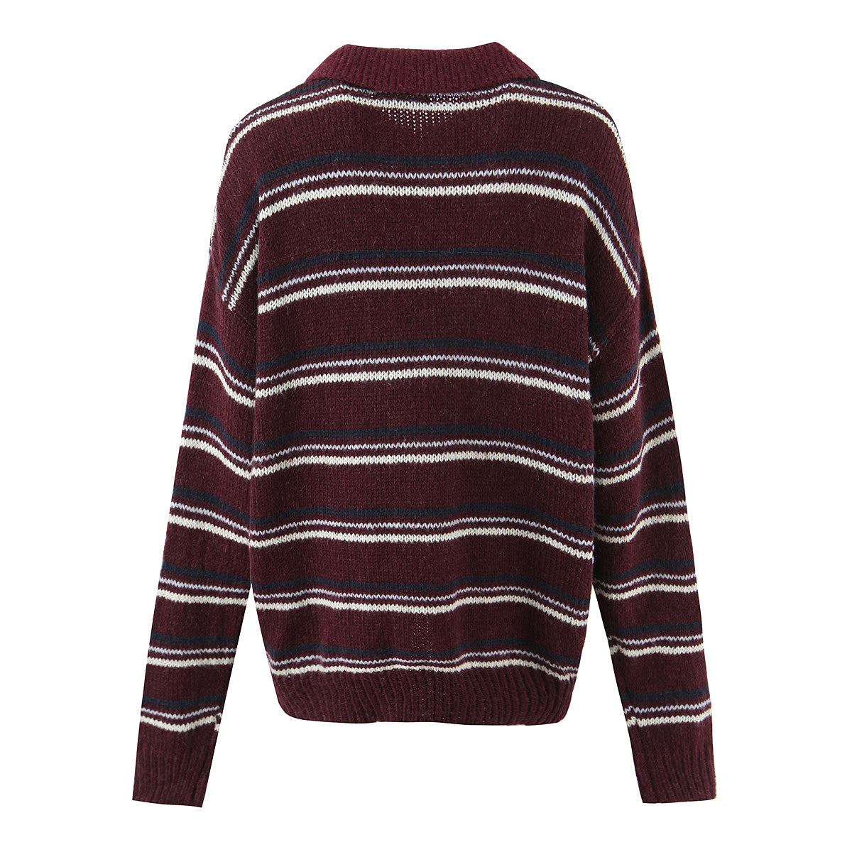 Striped Long Sleeve Collared Sweater