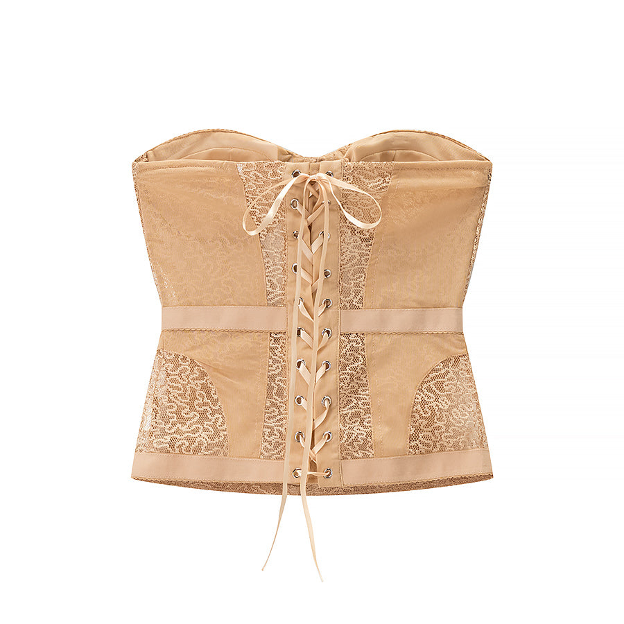 Cinched Waist Sheer Lace Corset Top