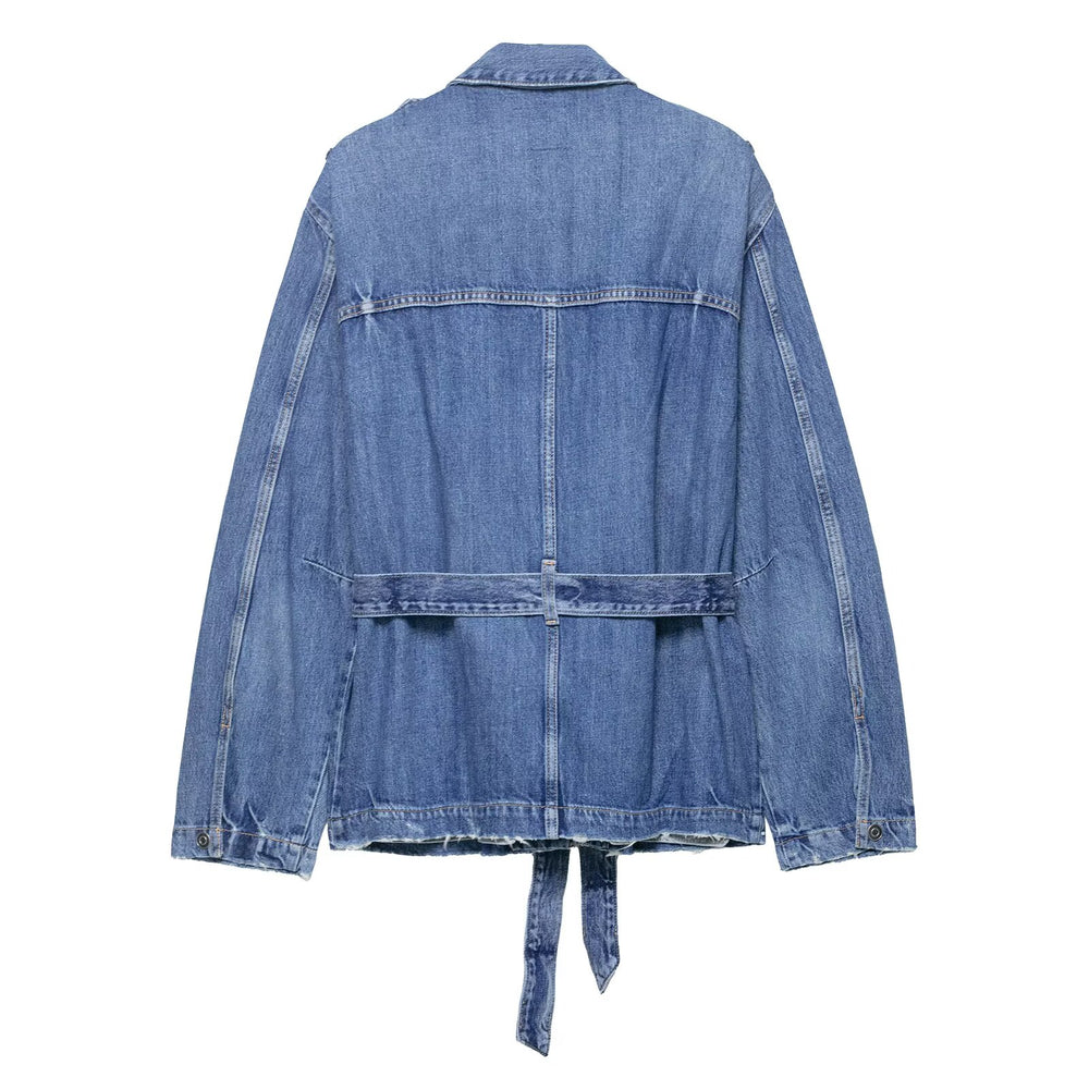 Mid Length Belted Denim Jacket