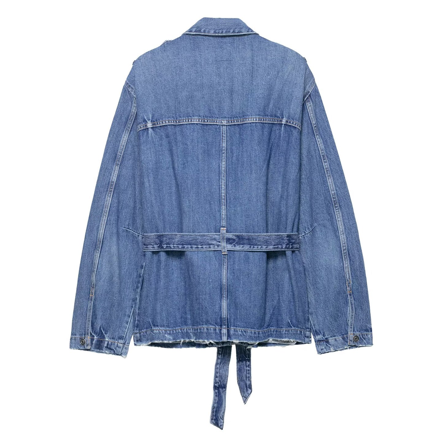 Mid Length Belted Denim Jacket