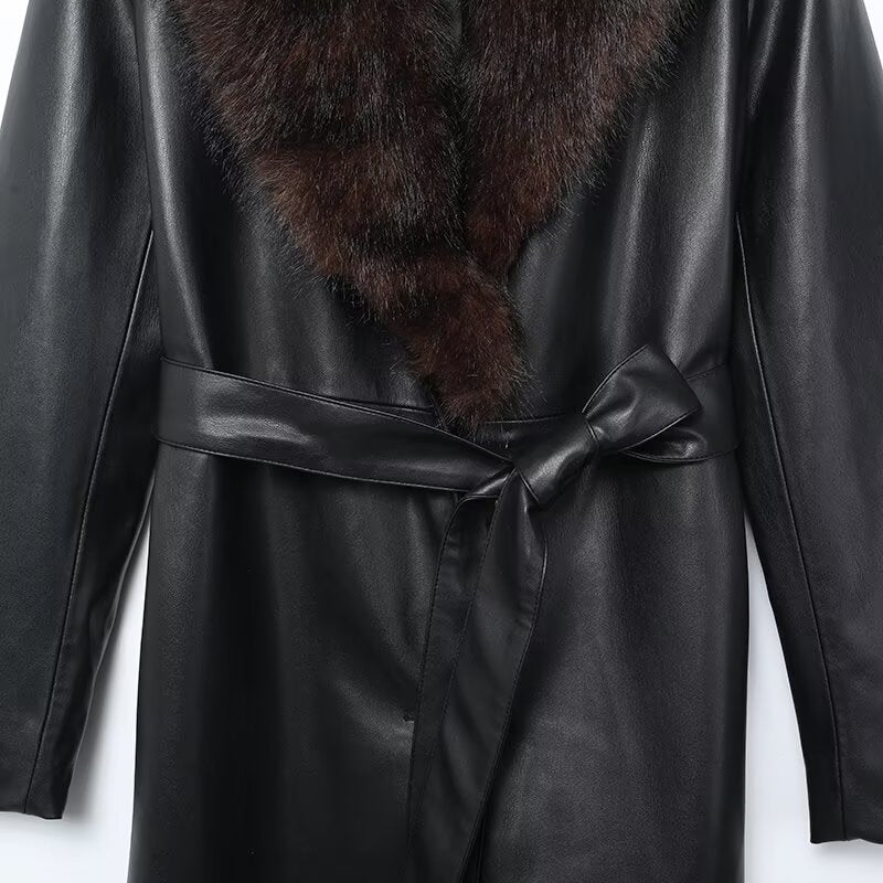 
                  
                    Fur Collar Full Length Faux Leather Trench Coat
                  
                