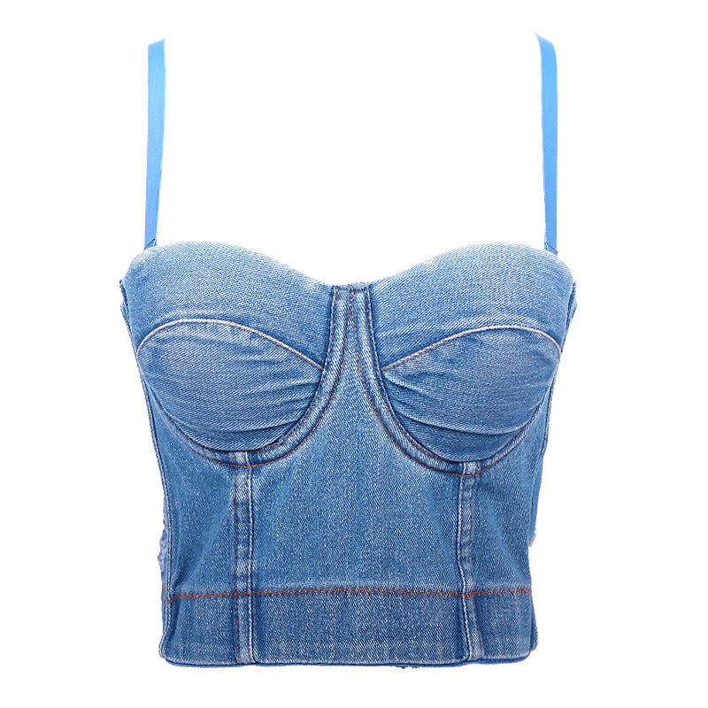 
                      
                        Spaghetti Strap Denim Corset Top
                      
                    