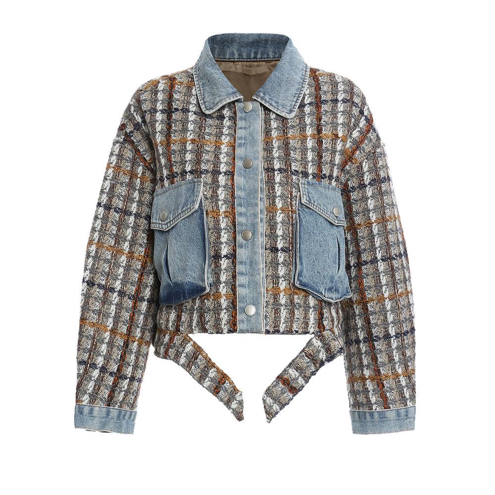 
                      
                        Checker and Denim Patchwork Jacket
                      
                    