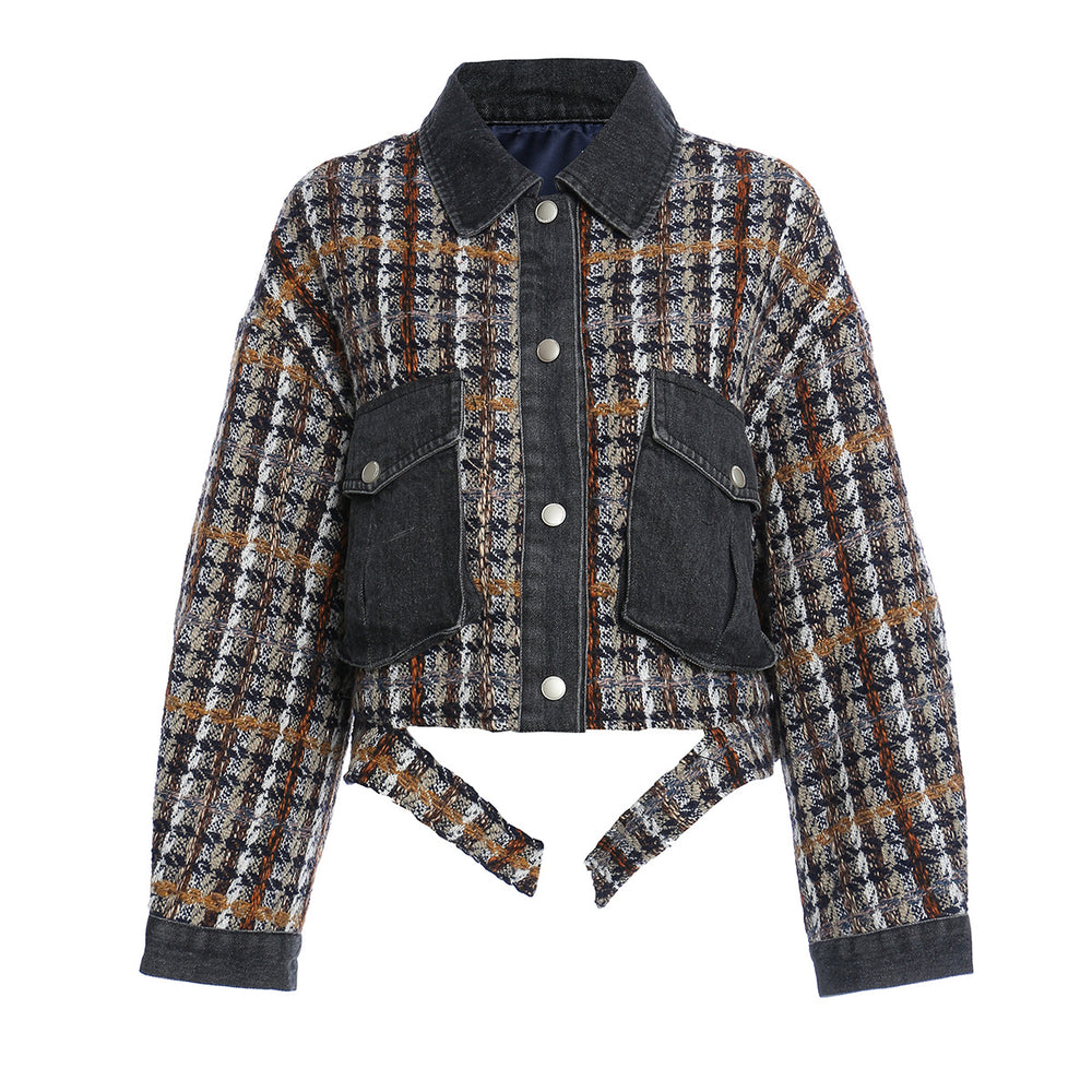 
                      
                        Checker and Denim Patchwork Jacket
                      
                    