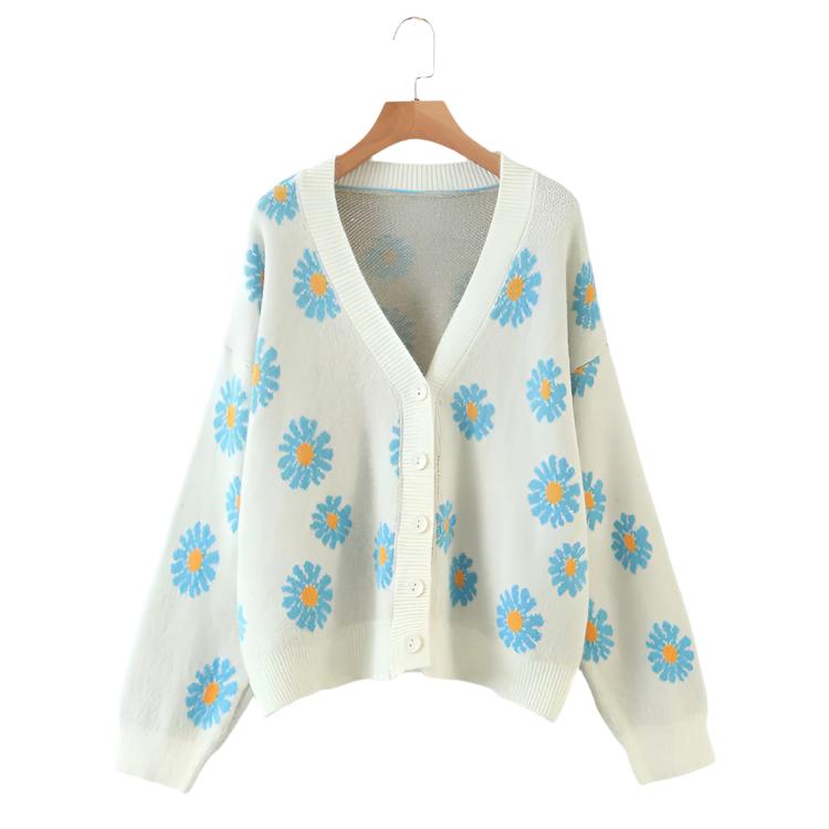 
                      
                        V-Neck Floral Print Cardigan Sweater
                      
                    