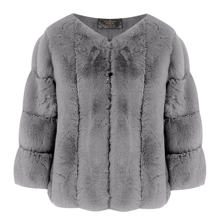 3/4 Sleeve Faux Fur Jacket