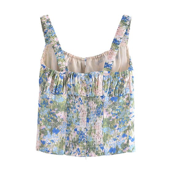 Floral Print Tied Front Tank Top
