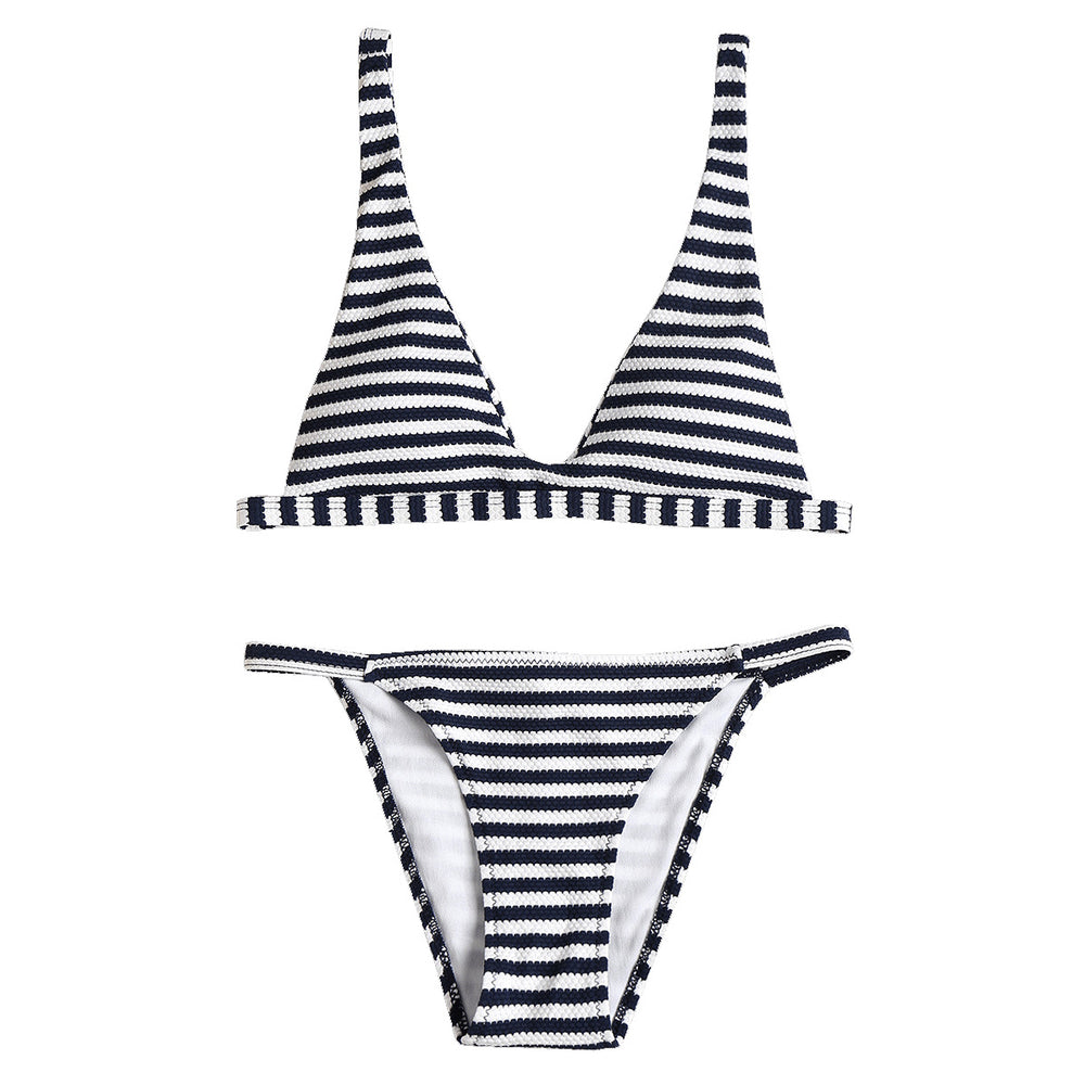 Striped Triangle Top Bikini Set