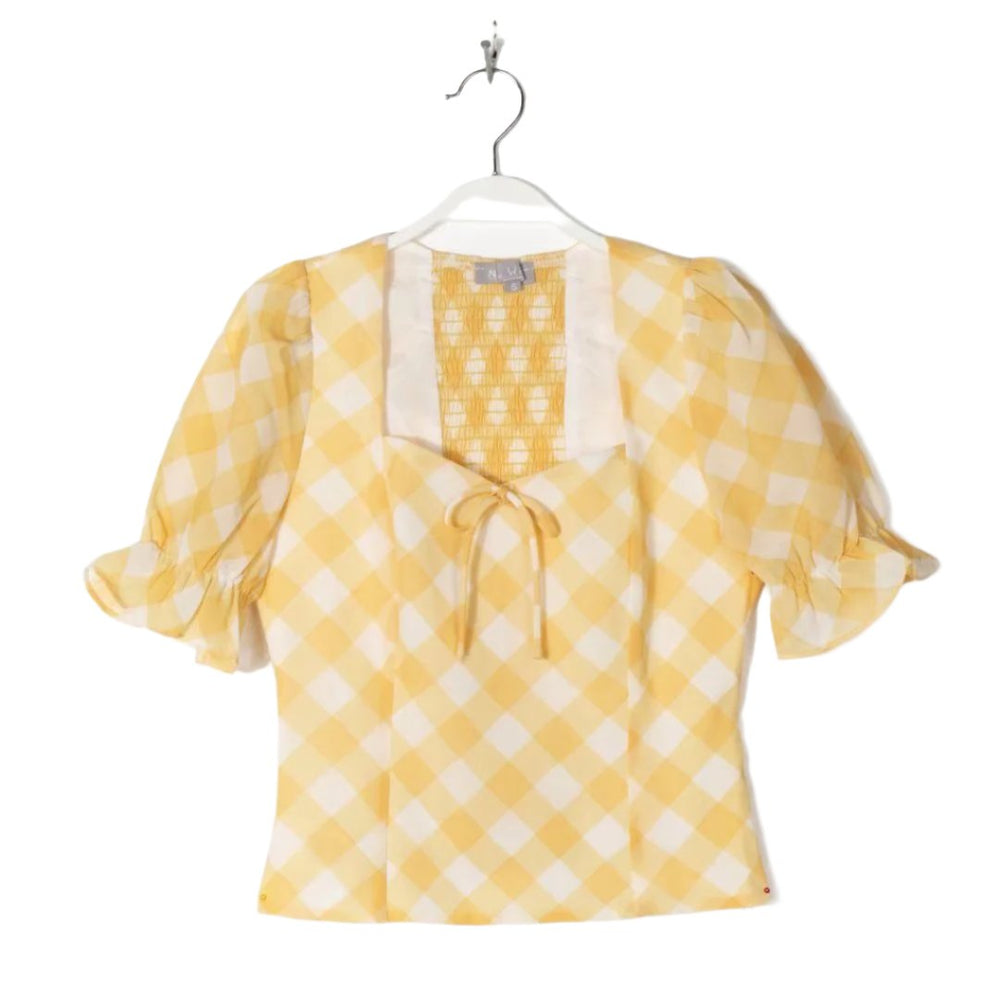 
                      
                        Puffy Short Sleeve Sweetheart Gingham Top
                      
                    