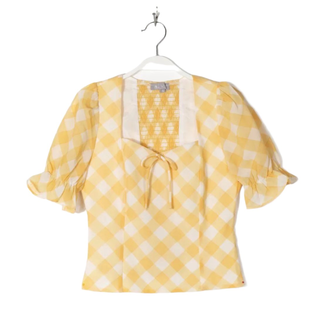 Puffy Short Sleeve Sweetheart Gingham Top