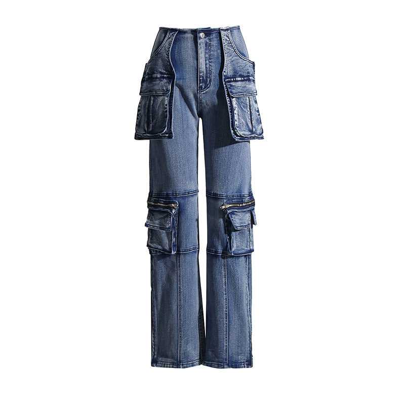 
                      
                        High Waist Denim Large Pocket Jeans
                      
                    