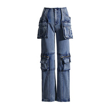  High Waist Denim Large Pocket Jeans