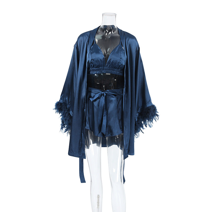 
                      
                        Feather Trim Robe Set
                      
                    