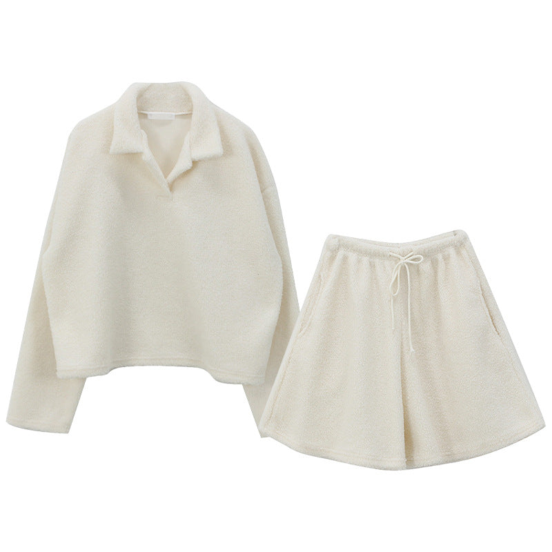 
                      
                        Fleece Long Sleeve Collared Top and Shorts Set
                      
                    