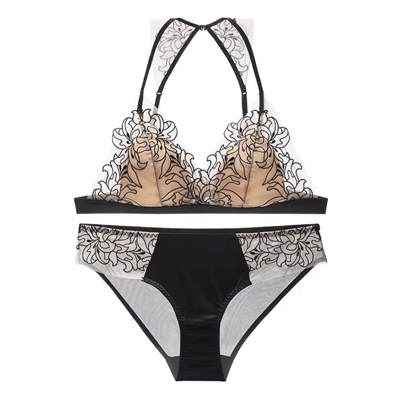 Embroidered Lace Triangle Top Bra and Panty Set