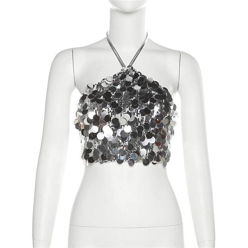 
                  
                    Sequined Cropped Halter Top
                  
                