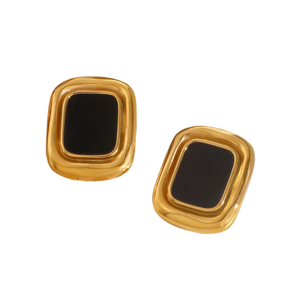 Retro Stainless Steel Resin Square Earrings