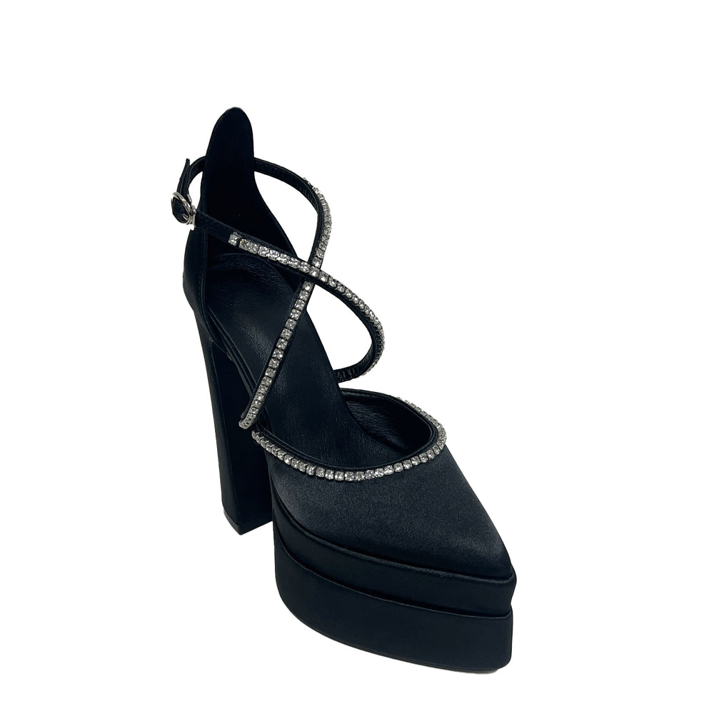 
                  
                    Rhinestone Cross Strap Platform Heels
                  
                