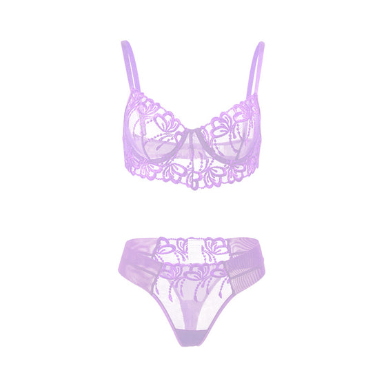 Sheer Embroidered Bra and Matching Panty Set
