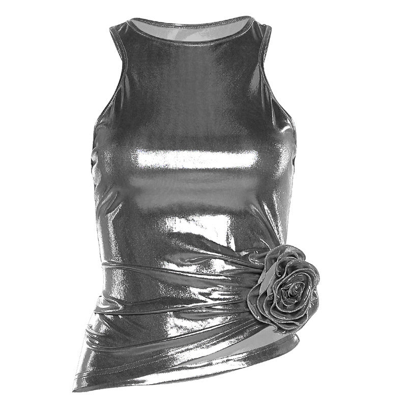 
                      
                        Metallic 3D Flower Sleeveless Top
                      
                    