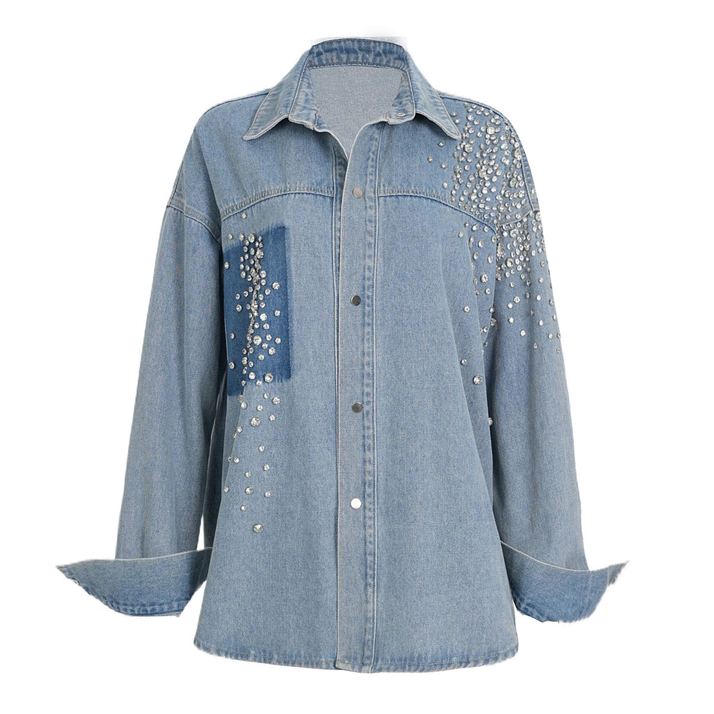 
                      
                        Rhinestone Embellished Button Down Denim Top
                      
                    