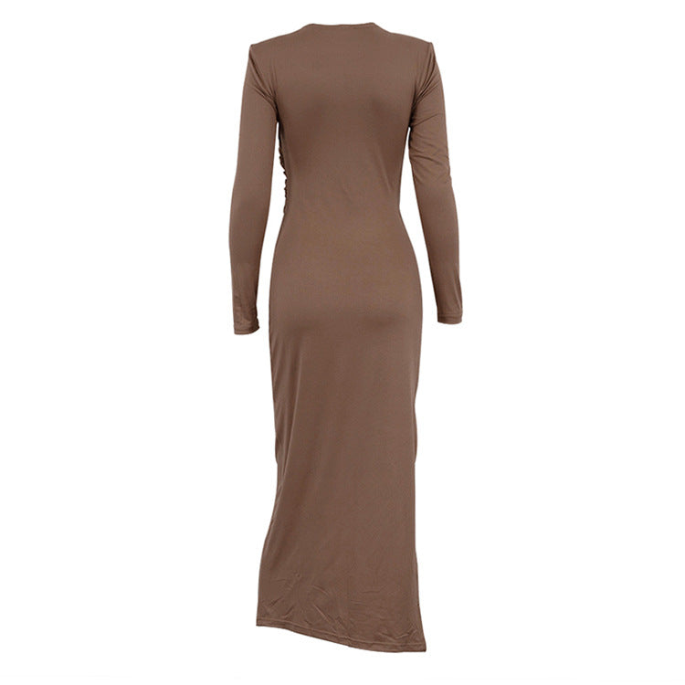 Long Sleeve Shoulder Pad Cut Out Maxi Dress