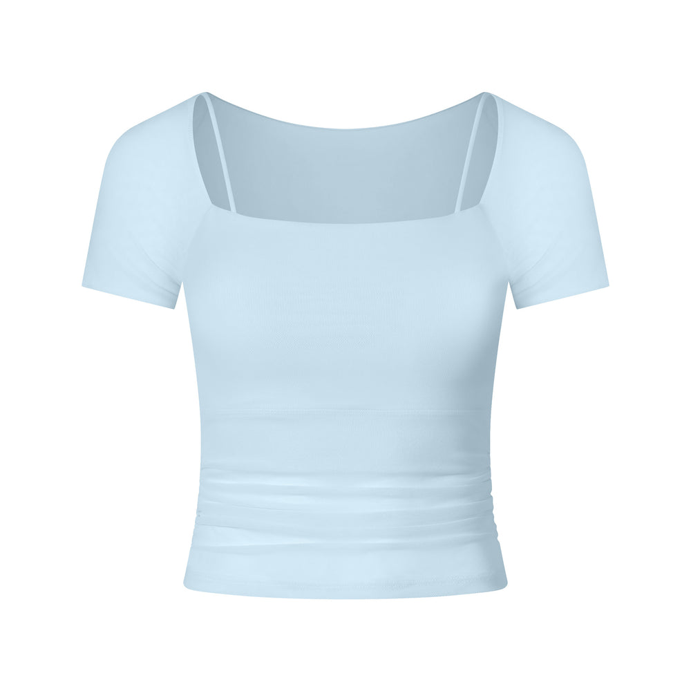 
                      
                        Attached Sports Bra and Mesh Square Neckline Tee
                      
                    