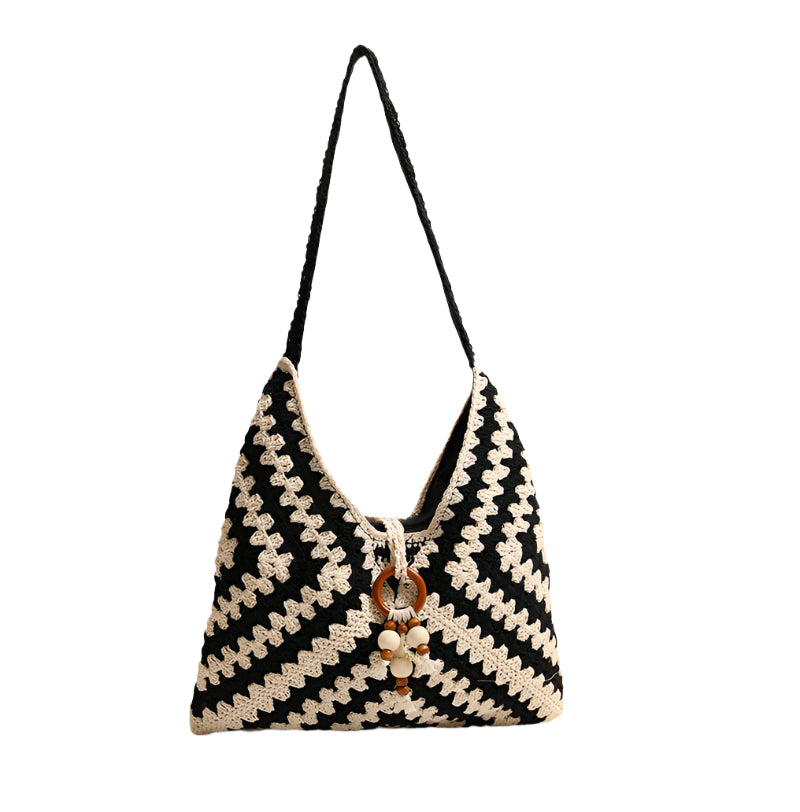 Crochet Woven Striped Shoulder Bag