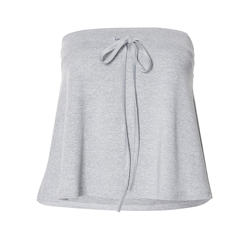 
                      
                        Strapless Gray Bow Top
                      
                    