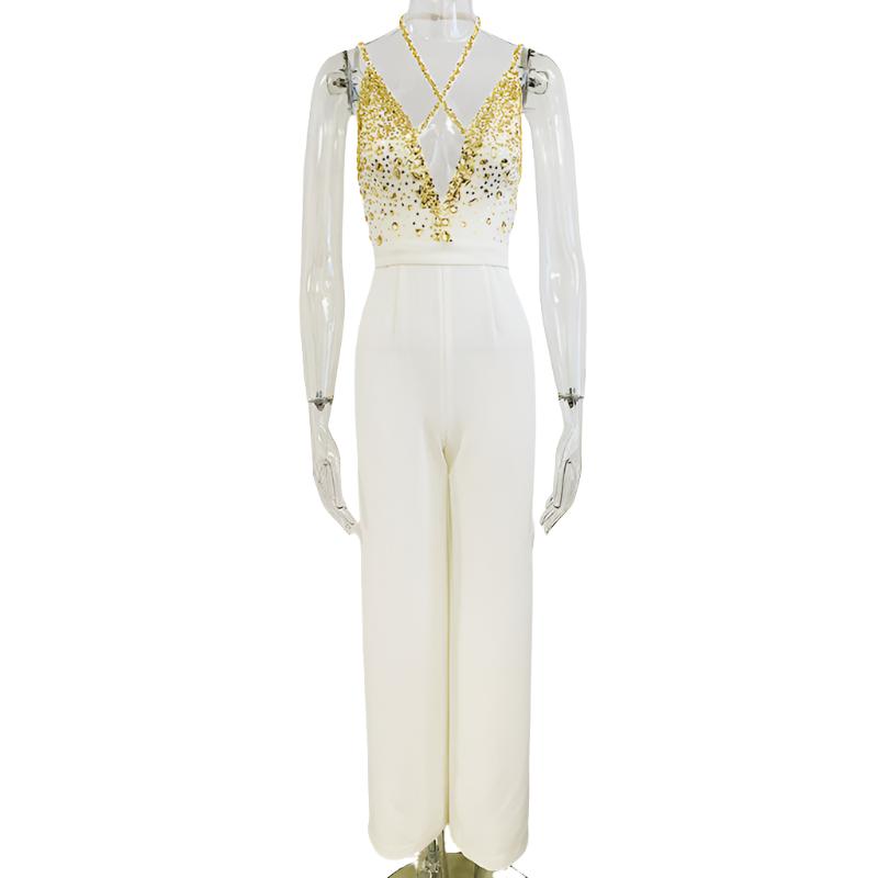 
                  
                    Beaded & Sequin Cross Front Spaghetti Strap Jumpsuit
                  
                