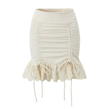  Drawstring Ruffle Hem Mini Skirt
