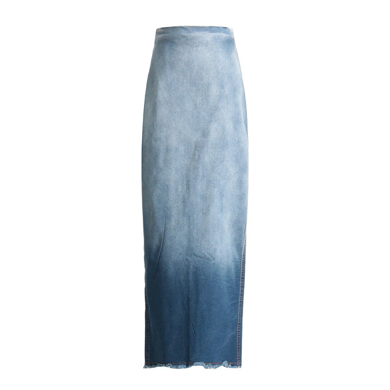 Ombre High Waist Denim Pencil Skirt