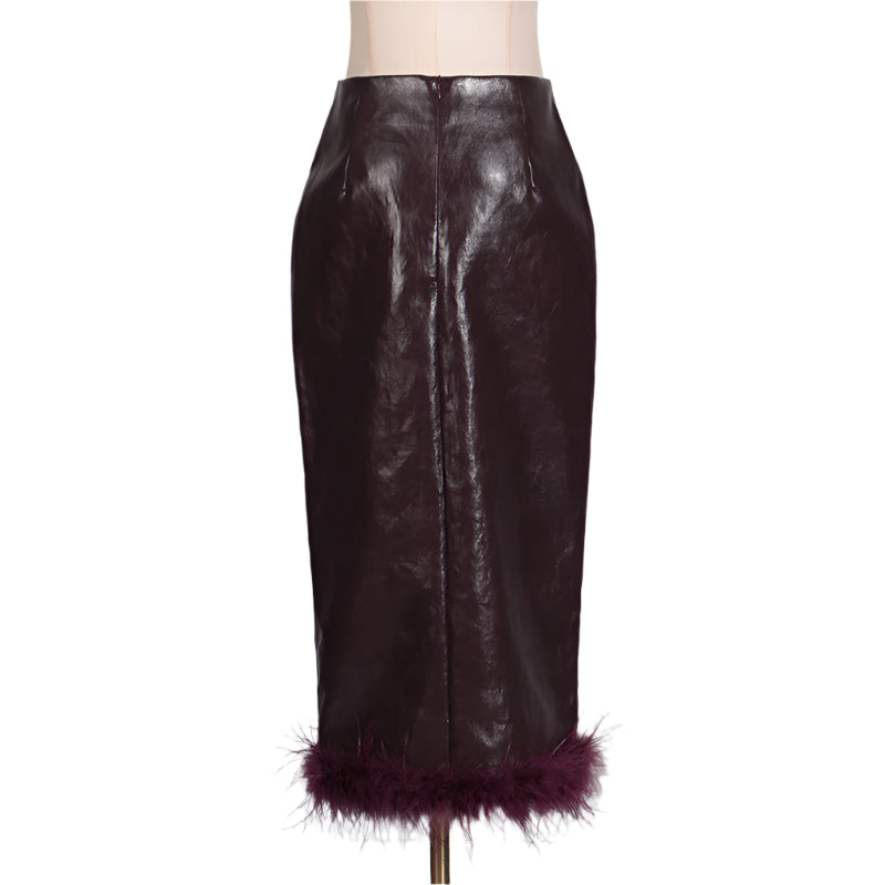 
                  
                    Feather Hem Faux Leather Pencil Skirt
                  
                