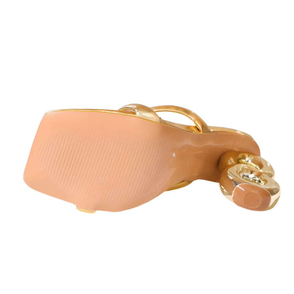 Gold Ring Stacked Heel Open Toe Mules