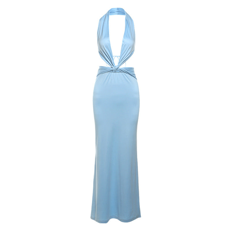 
                      
                        Deep V Plunge Neck Halter Maxi Dress
                      
                    