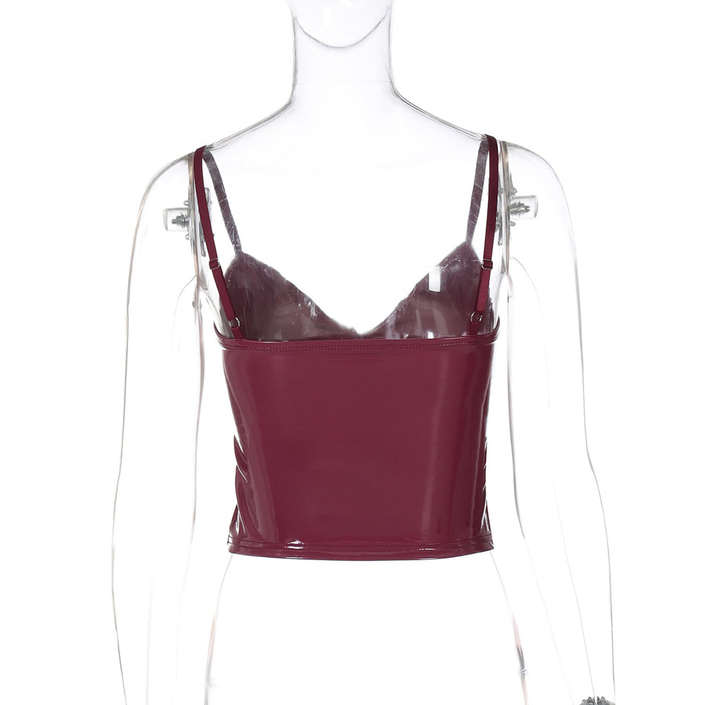 
                  
                    Faux Leather Spaghetti Strap Crop Top
                  
                