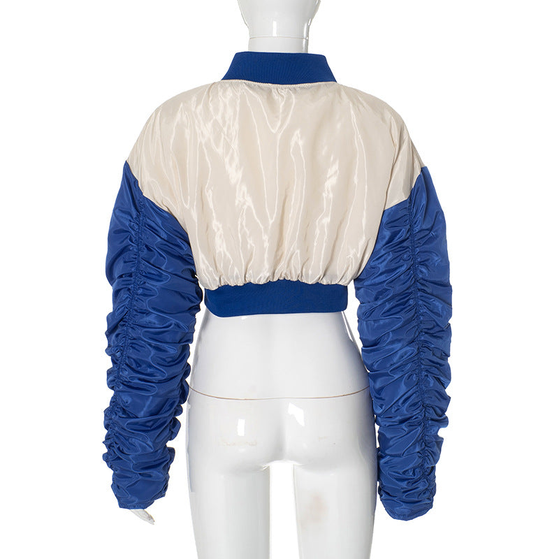 
                  
                    Cropped Ruched Sleeve LA Letterman Jacket
                  
                