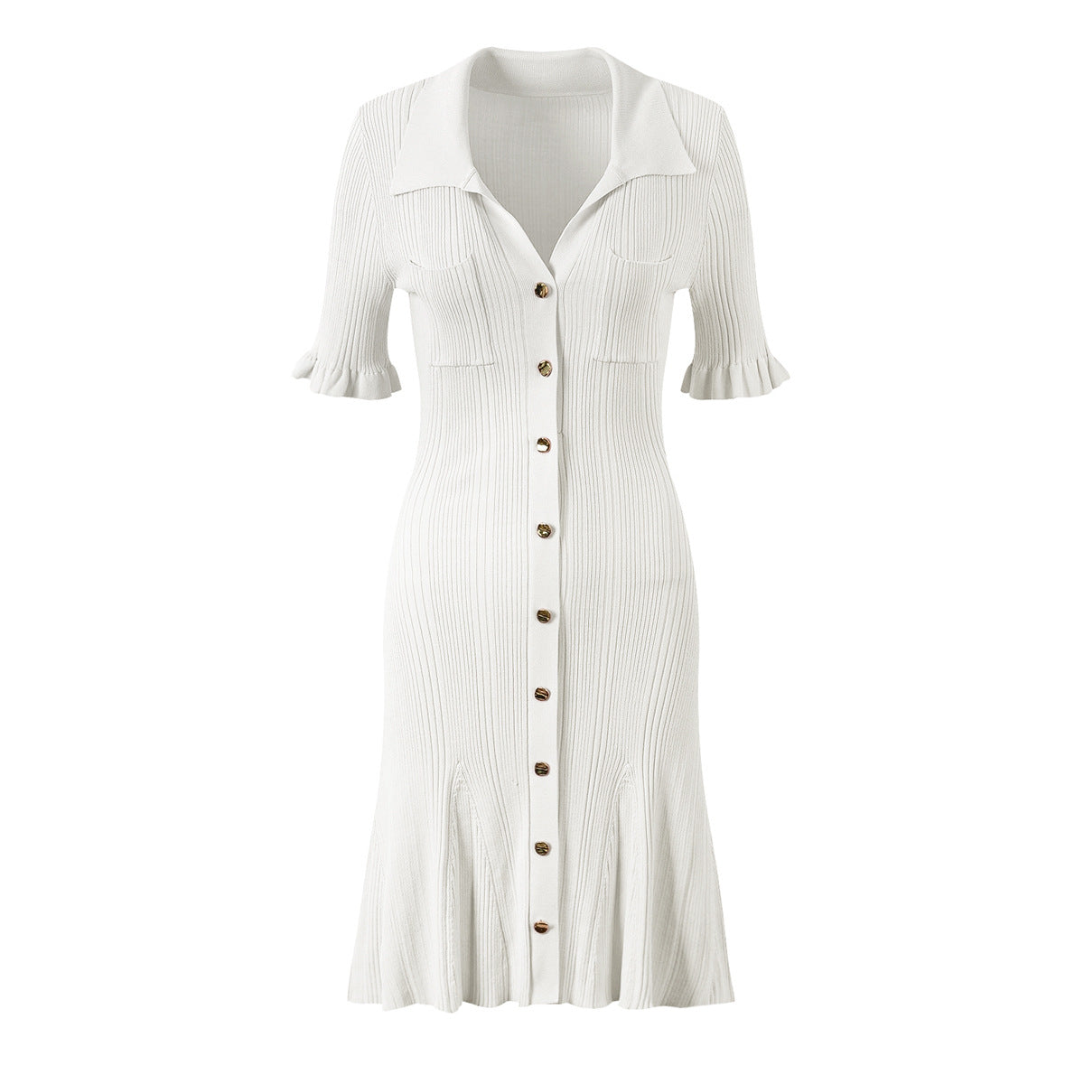 Pleated Collared Short Sleeve Mini Dress