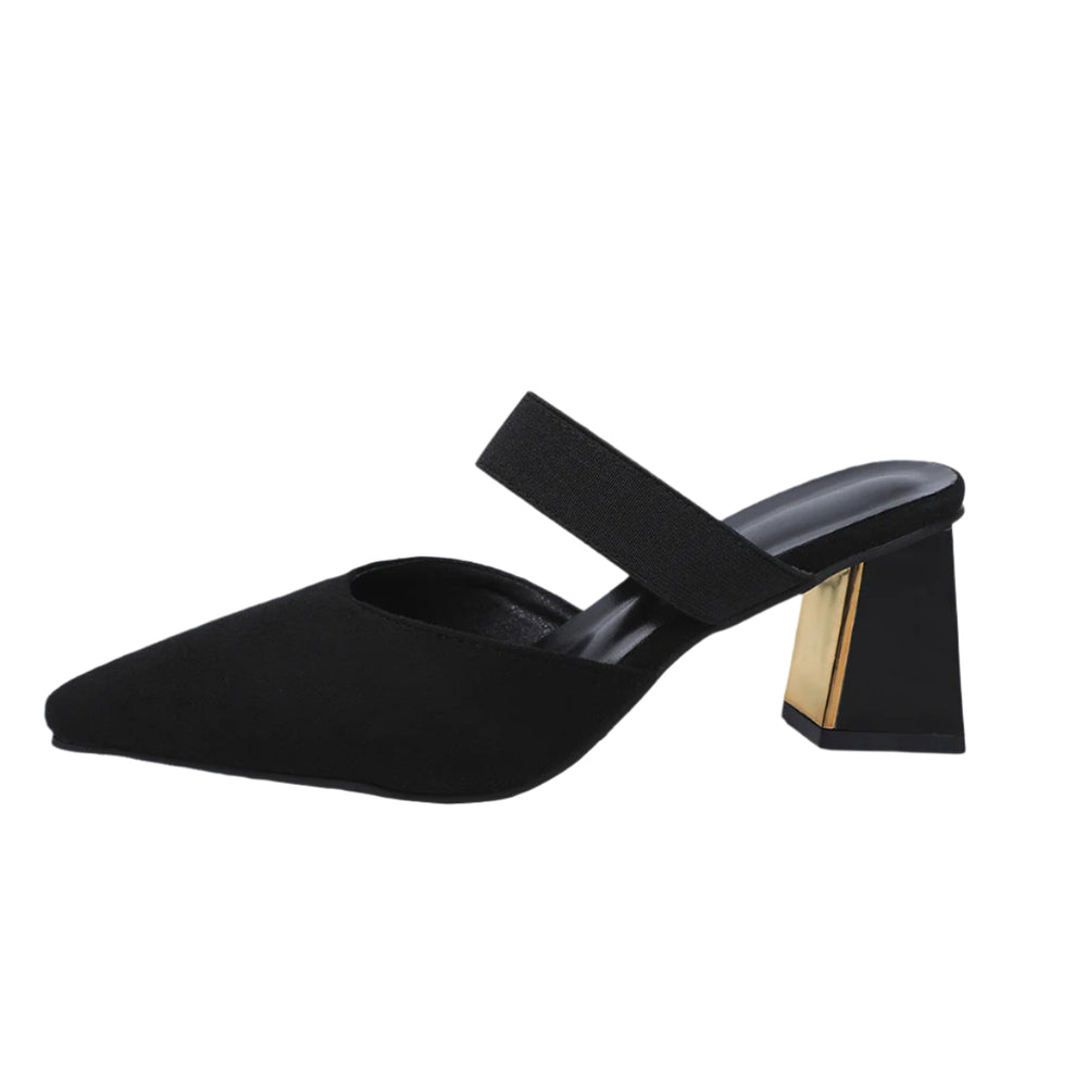 Pointed Toe Slip On Chunky Heels