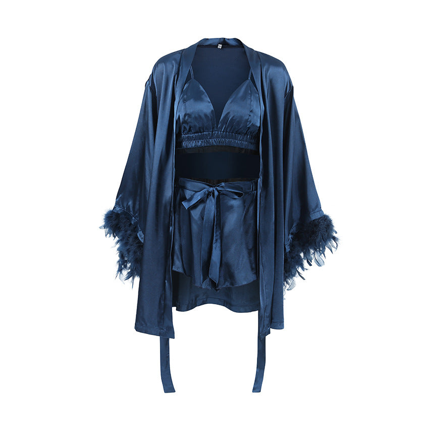 
                      
                        Feather Trim Robe Set
                      
                    