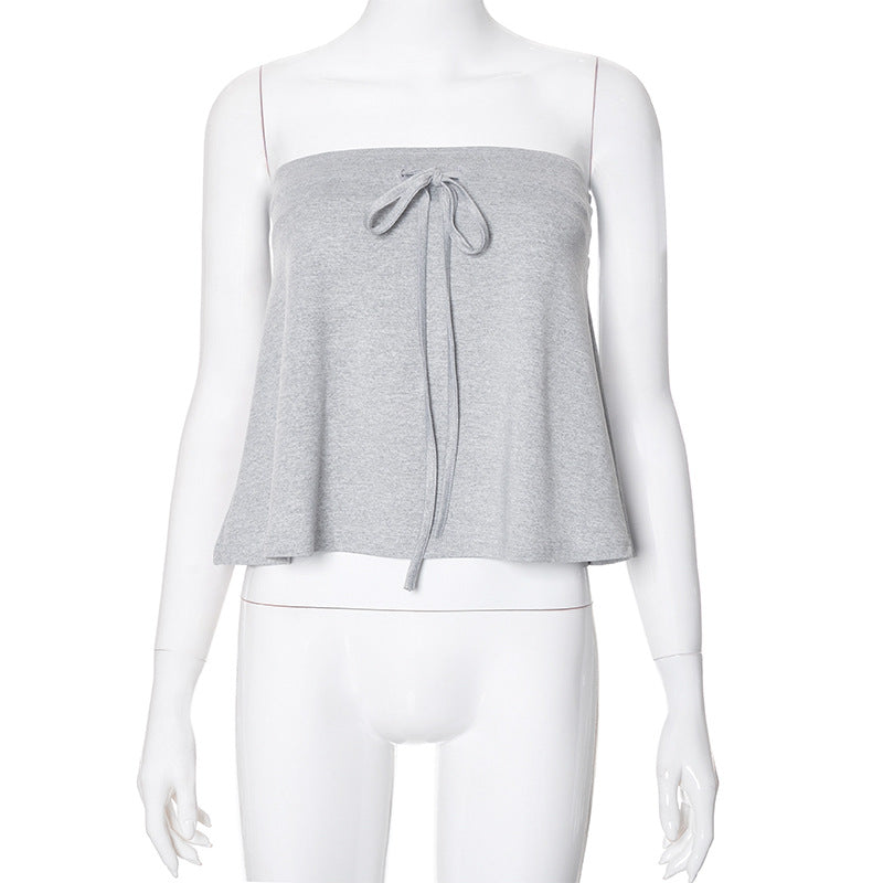 
                      
                        Strapless Gray Bow Top
                      
                    