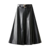 A Line PU Belted Midi Skirt