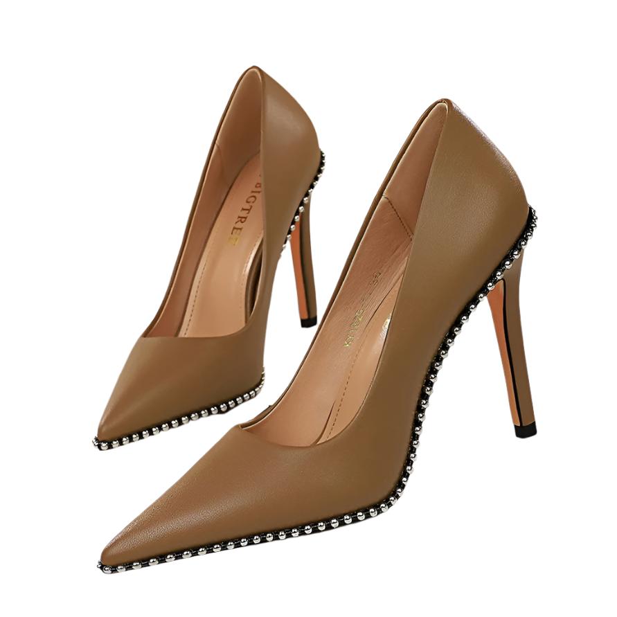 Stud Trim Pointy Toe Heels