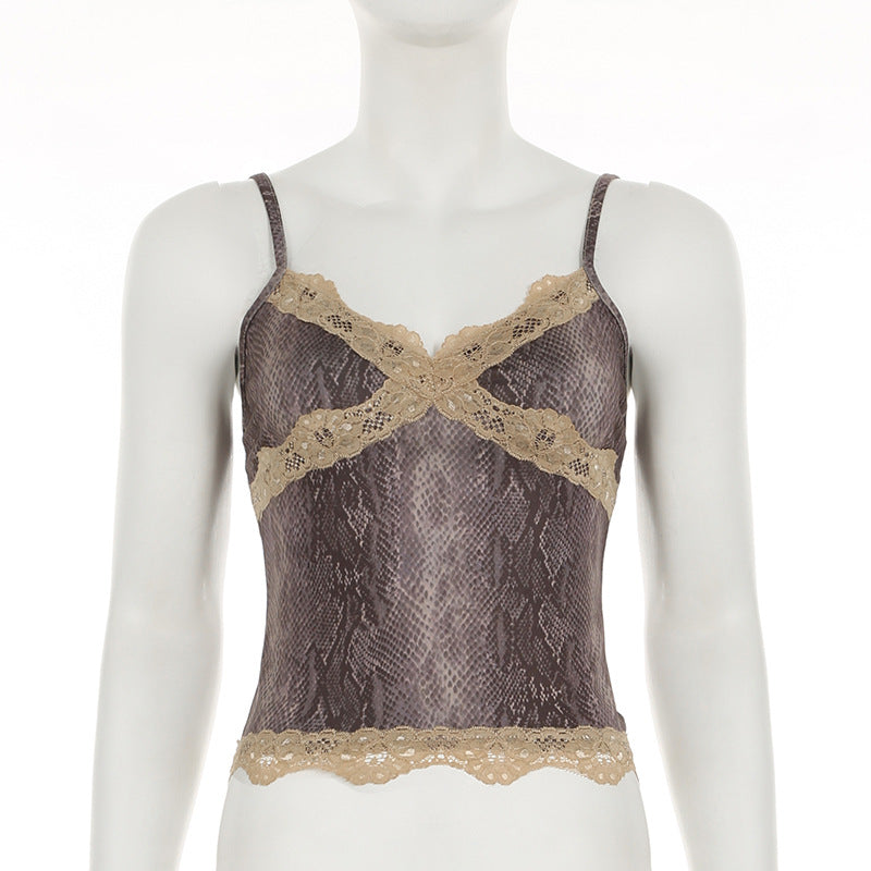 Lace Trim Snake Print Camisole