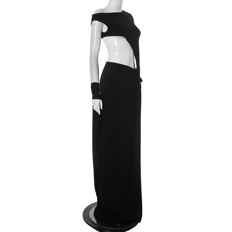 
                  
                    Cut Out High Slit One Sleeve Maxi Dress
                  
                