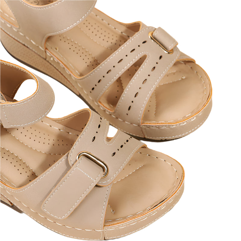 Velcro Double Strap Open Toe Wedge Sandals