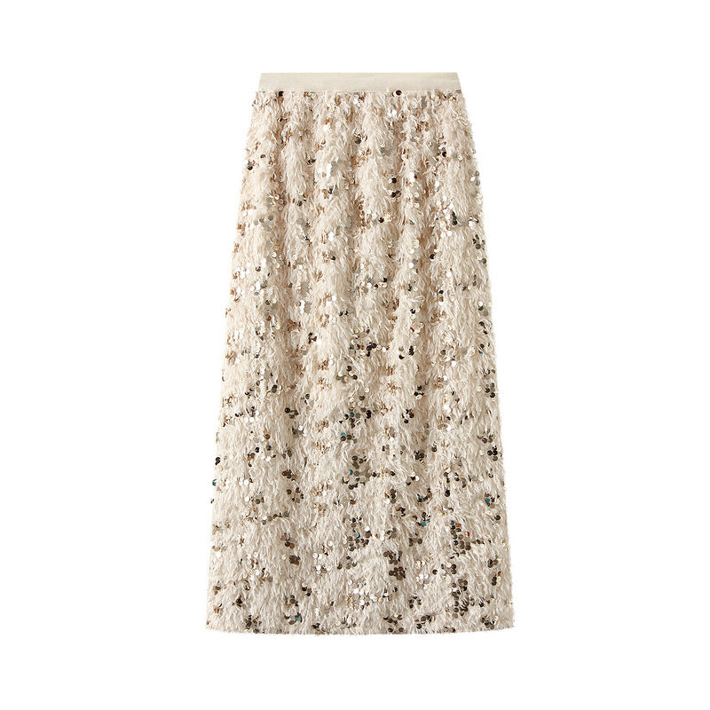 Lined Sequin Midi Skirt